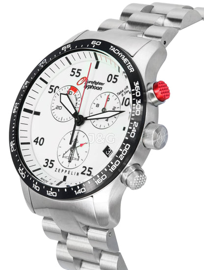 Zeppelin Eurofighter Date display White Stainless steel Male Z7298M5. A brand-new Zeppelin Eurofighter watch featuring a White dial and a Stainless steel strap. Side view. - view 3