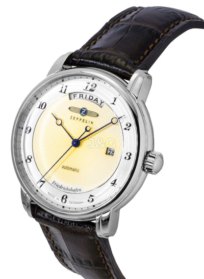 Zeppelin Friedrichshafen Automatic movement Gold Leather Male Z85625. A brand-new Zeppelin Friedrichshafen watch featuring a Gold dial and a Leather strap. Side view. - view 2