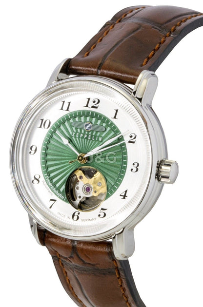 Zeppelin Friedrichshafen Automatic movement Green Leather Female Z85672. A brand-new Zeppelin Friedrichshafen watch featuring a Green dial and a Leather strap. Front view. - view 2