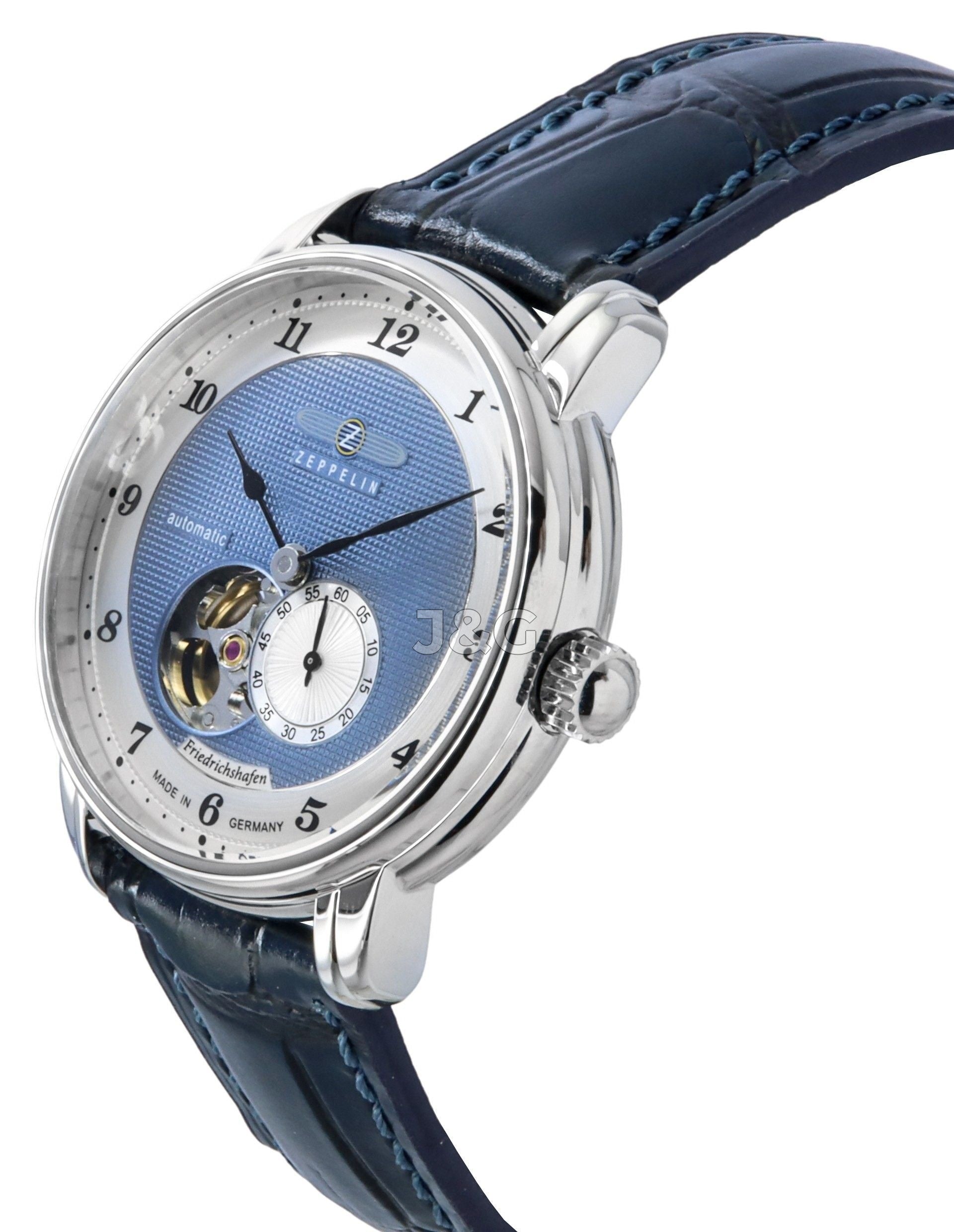 Zeppelin Friedrichshafen Automatic movement White Leather Male Z85663. A brand-new Zeppelin Friedrichshafen watch featuring a White dial and a Leather strap. Angled view. - view 2