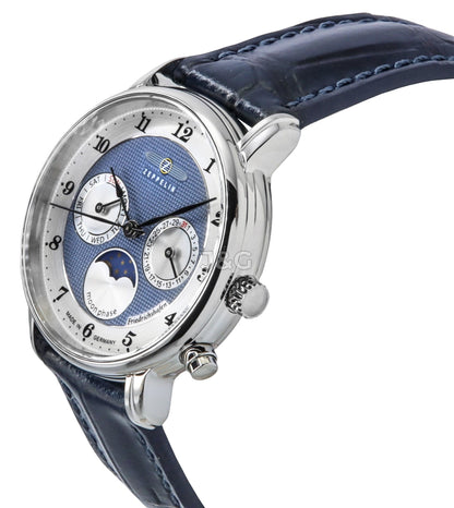 Zeppelin Friedrichshafen Date display Blue Leather Female Z85373. A brand-new Zeppelin Friedrichshafen watch featuring a Blue dial and a Leather strap. Side view. - view 2