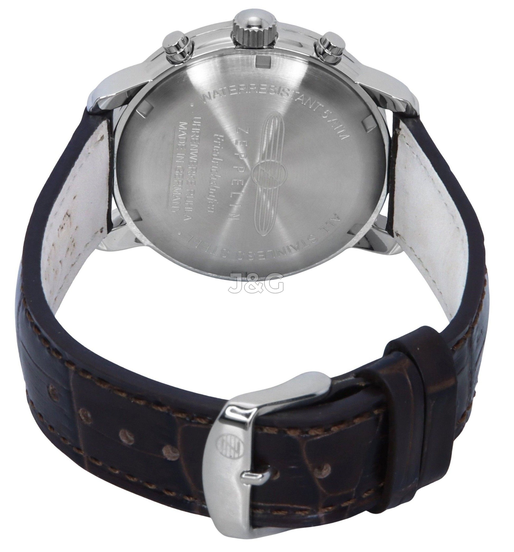 Zeppelin Friedrichshafen Date display Gold Leather Male Z85845. A brand-new Zeppelin Friedrichshafen watch featuring a Gold dial and a Leather strap. Side view. - view 3