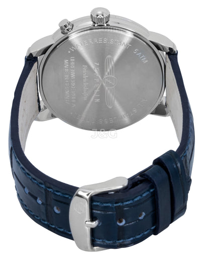 Zeppelin Friedrichshafen Quartz movement Blue Leather Male Z85363. A brand-new Zeppelin Friedrichshafen watch featuring a Blue dial and a Leather strap. Front view. - view 3