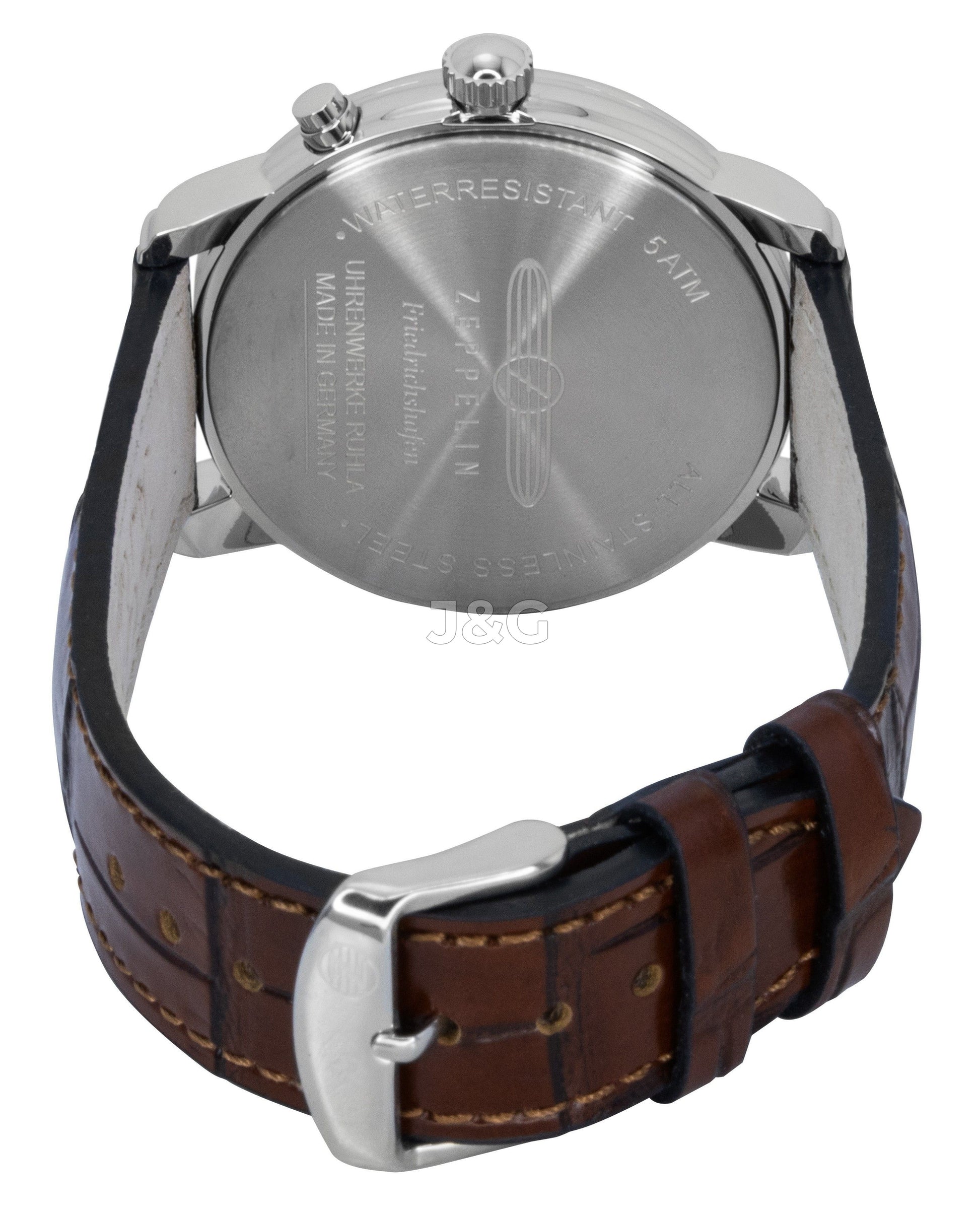 Zeppelin Friedrichshafen Quartz movement White Leather Male Z85361. A brand-new Zeppelin Friedrichshafen watch featuring a White dial and a Leather strap. Angled view. - view 3