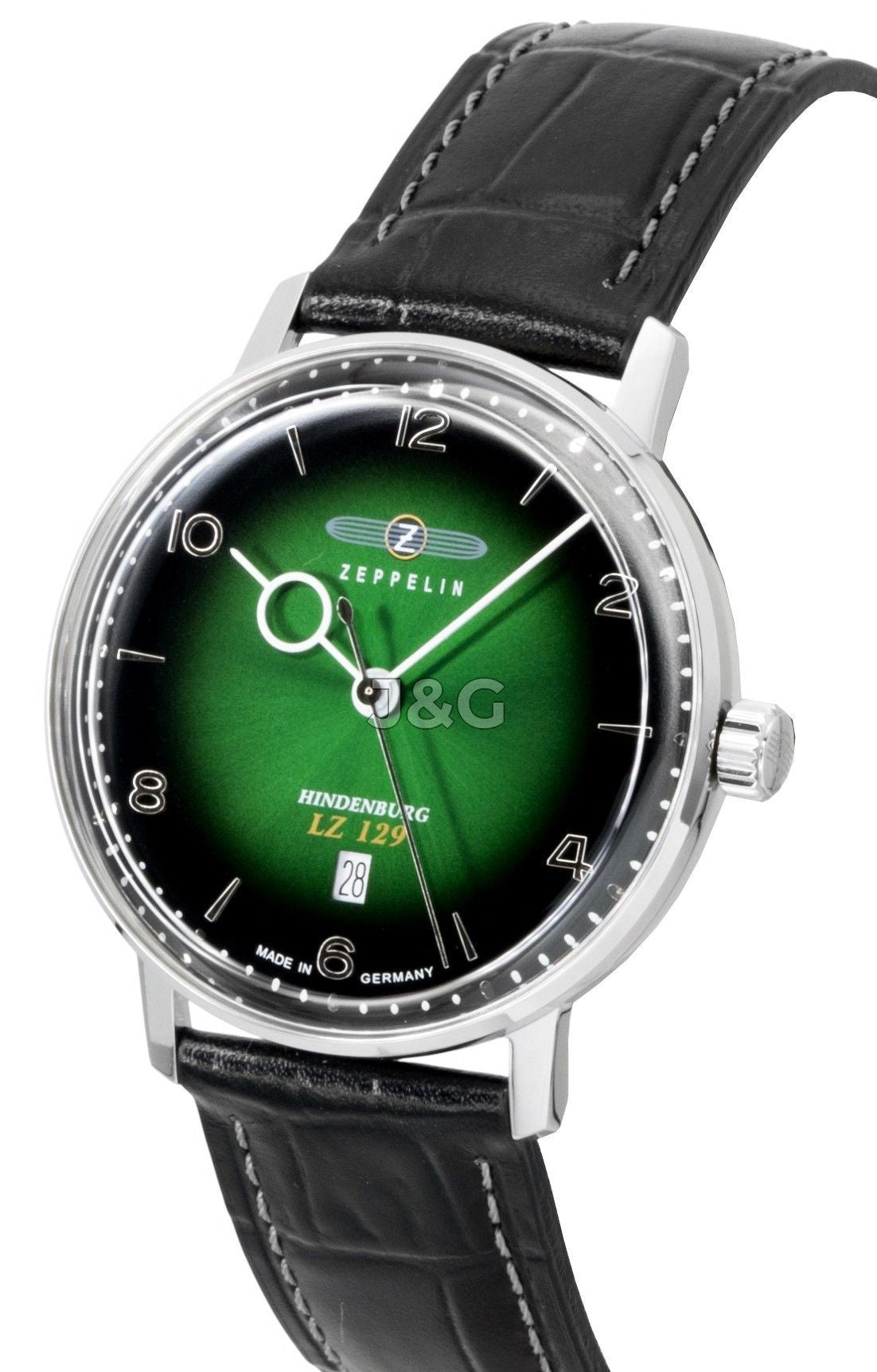 Zeppelin Hindenburg Automatic movement Green Leather Male Z80484. A brand-new Zeppelin Hindenburg watch featuring a Green dial and a Leather strap. Front view. - view 2