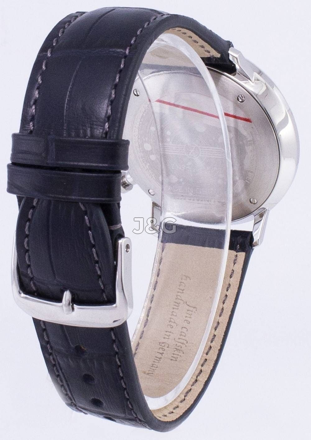 Zeppelin Hindenburg Date display Black Leather Male Z70363. A brand-new Zeppelin Hindenburg watch featuring a Black dial and a Leather strap. Angled view. - view 3