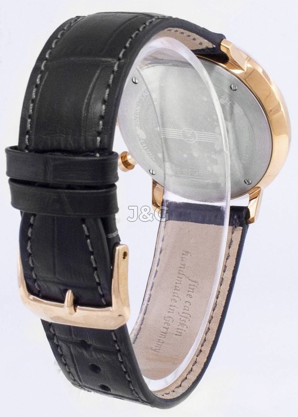 Zeppelin Hindenburg Date display Black Leather Male Z70383. A brand-new Zeppelin Hindenburg watch featuring a Black dial and a Leather strap. Angled view. - view 3