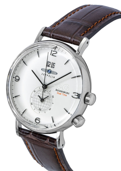 Zeppelin Hindenburg Quartz movement Beige Leather Male Z80445. A brand-new Zeppelin Hindenburg watch featuring a Beige dial and a Leather strap. Side view. - view 2