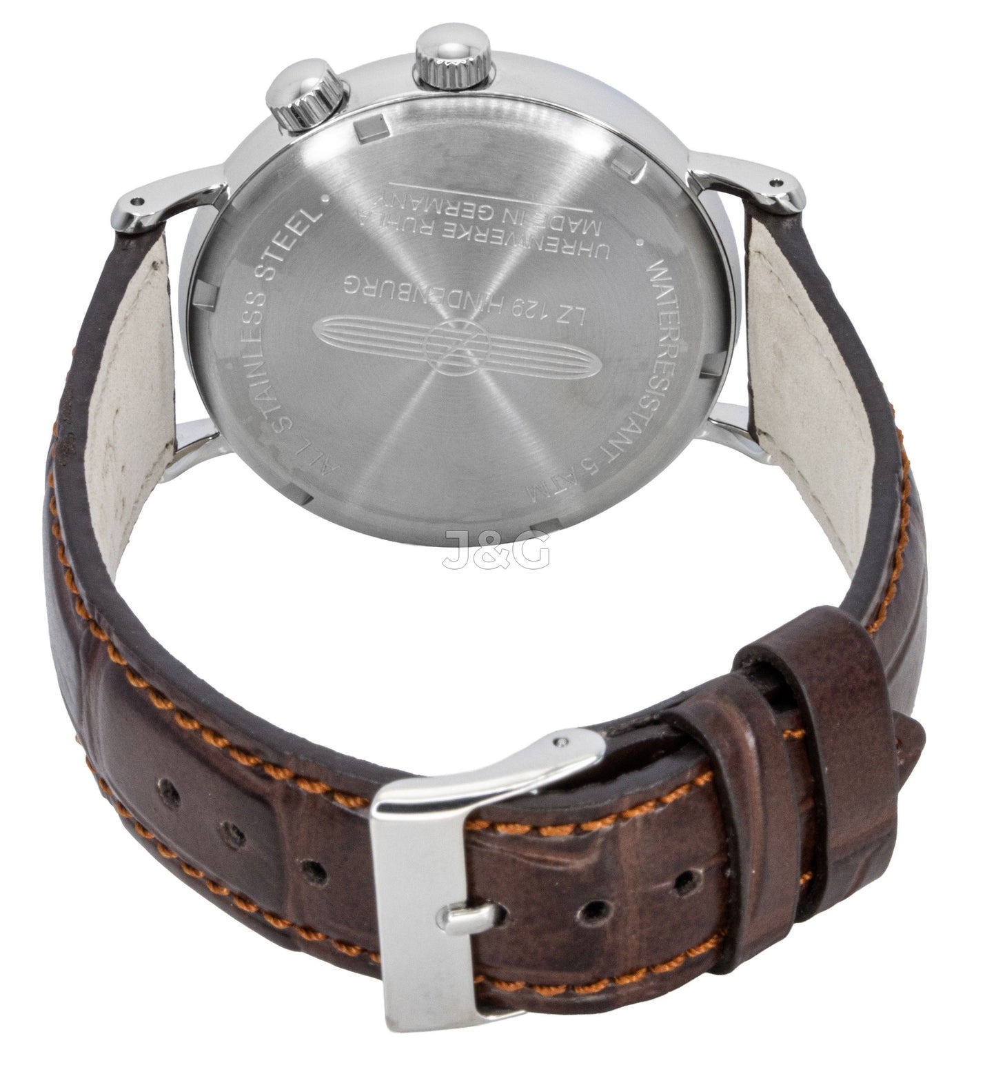 Zeppelin Hindenburg Quartz movement Beige Leather Male Z80445. A brand-new Zeppelin Hindenburg watch featuring a Beige dial and a Leather strap. Side view. - view 3