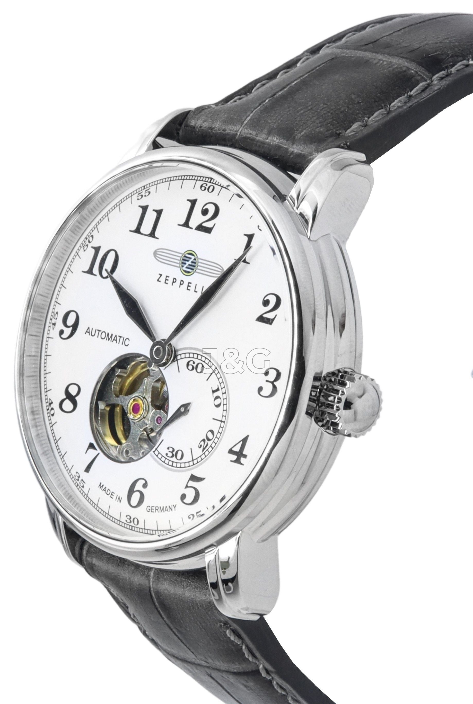 Zeppelin LZ127 Graf Automatic movement Black Leather Male Z76661. A brand-new Zeppelin LZ127 Graf watch featuring a Black dial and a Leather strap. Front view. - view 2