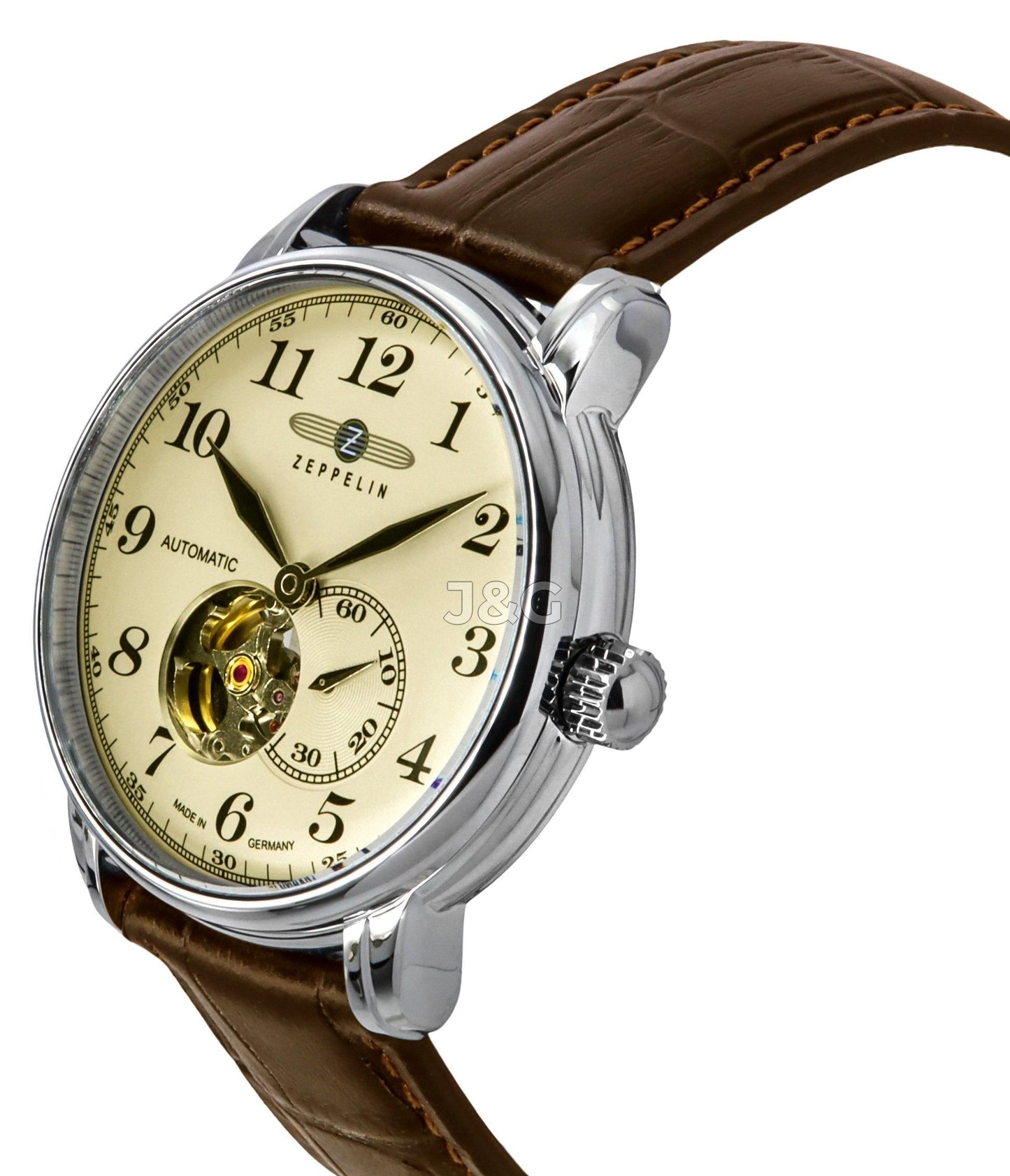 Zeppelin LZ127 Graf Automatic movement Black Leather Male Z76665. A brand-new Zeppelin LZ127 Graf watch featuring a Black dial and a Leather strap. Front view. - view 2