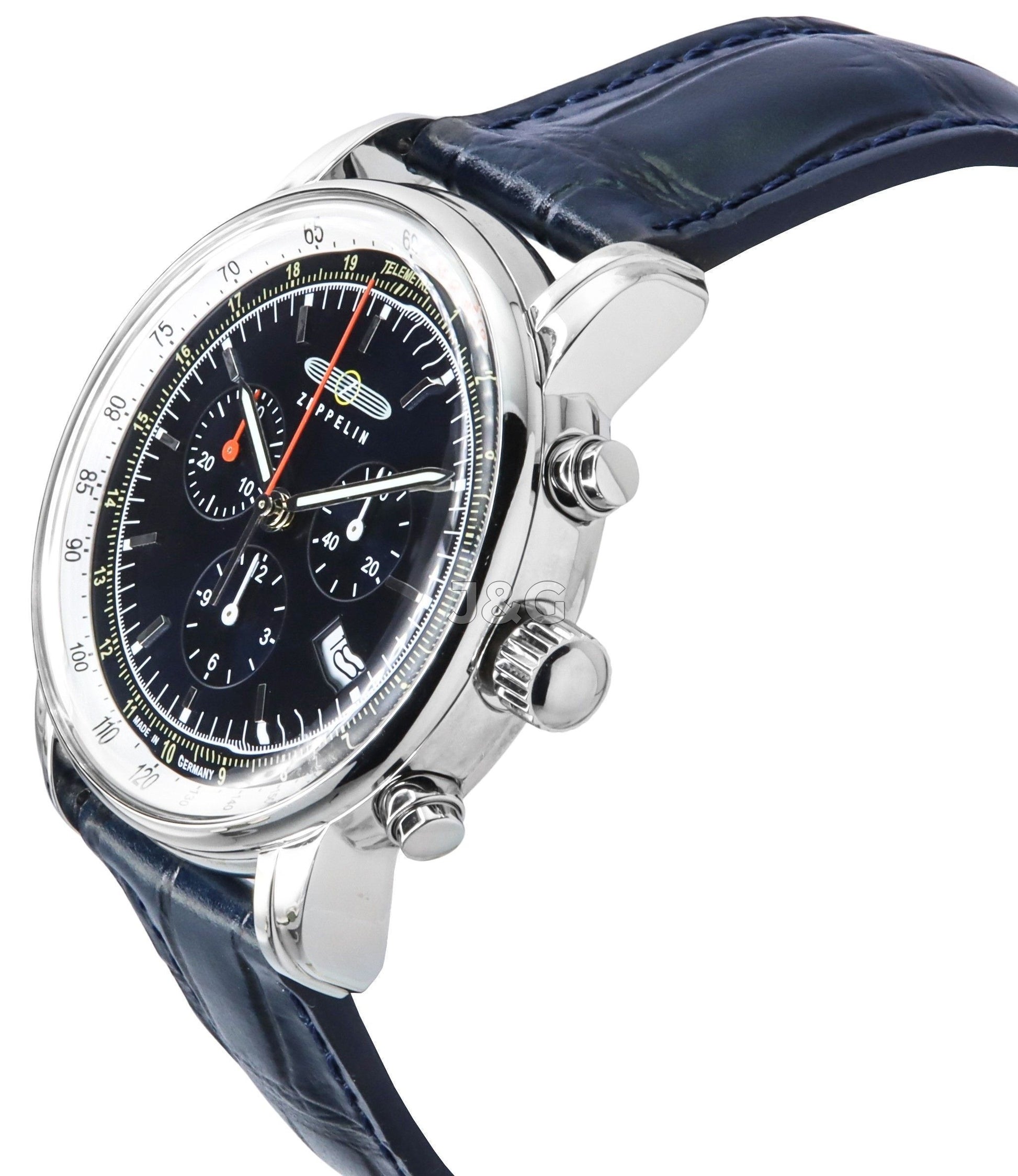 Zeppelin LZ 14 Marine Quartz movement Blue Leather Male Z88883. A brand-new Zeppelin LZ 14 Marine watch featuring a Blue dial and a Leather strap. Front view. - view 3