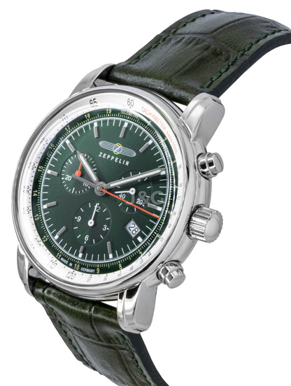 Zeppelin LZ 14 Marine Quartz movement Green Leather Male Z88884. A brand-new Zeppelin LZ 14 Marine watch featuring a Green dial and a Leather strap. Side view. - view 3