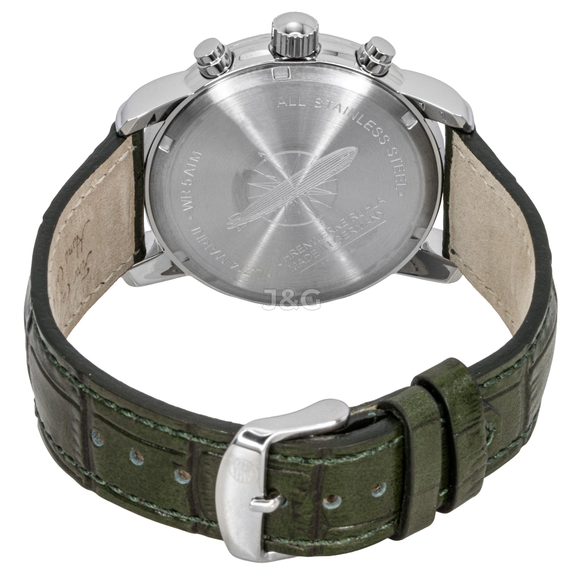Zeppelin LZ 14 Marine Quartz movement Green Leather Male Z88884. A brand-new Zeppelin LZ 14 Marine watch featuring a Green dial and a Leather strap. Side view. - view 4