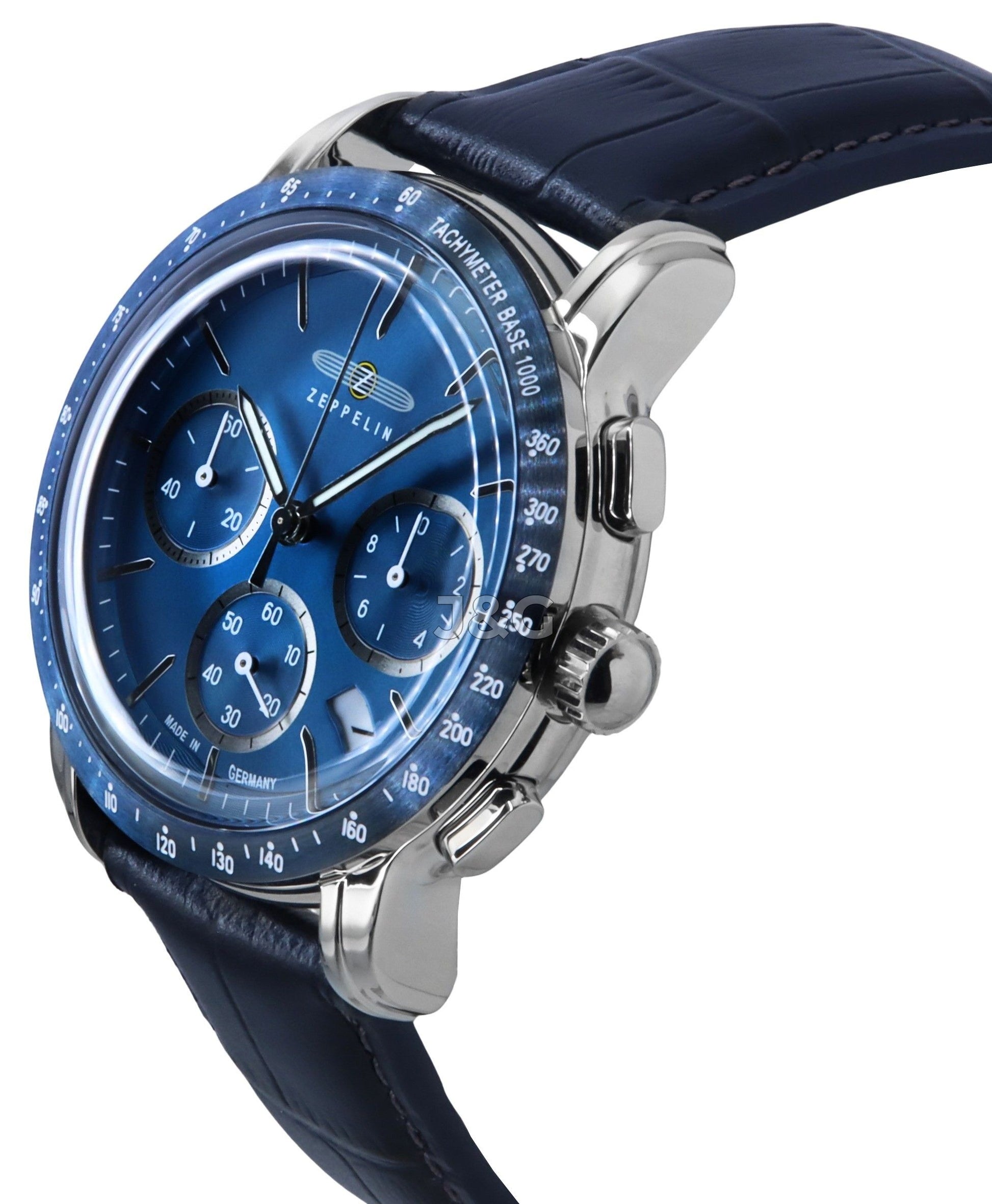 Zeppelin New York Date display Blue Leather Male Z88783. A brand-new Zeppelin New York watch featuring a Blue dial and a Leather strap. Front view. - view 3