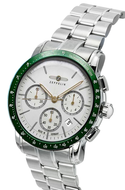 Zeppelin New York Quartz movement White Stainless steel Male Z8878MB4. A brand-new Zeppelin New York watch featuring a White dial and a Stainless steel strap. Front view. - view 3